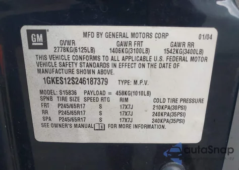 2004 GMC Envoy Xuv Slt z USA, uszkodzony, nr VIN 1GKES12S246187379